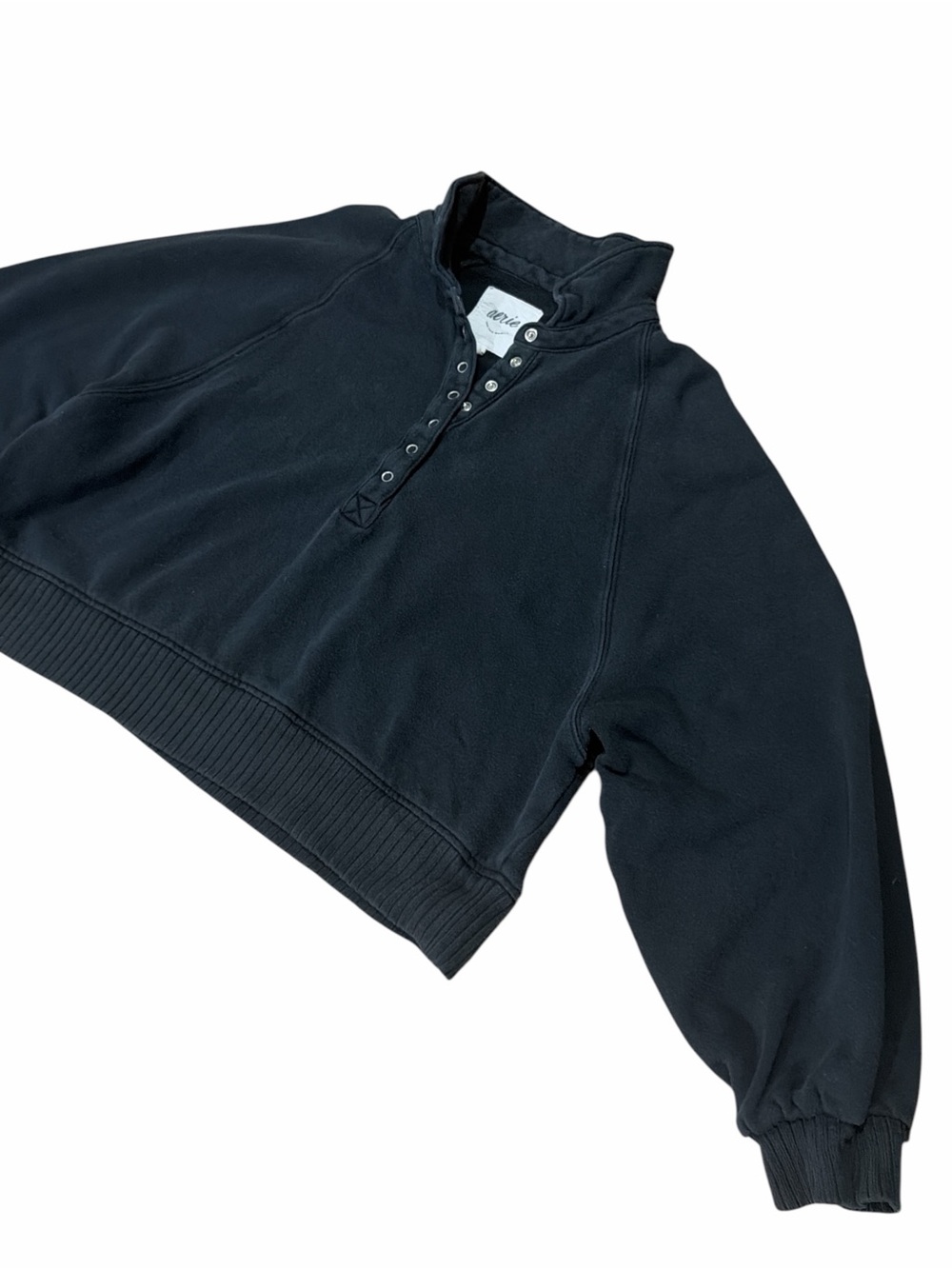 AERIE Black Snap-Placket Quarter Zip Pullover